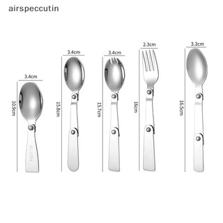Airspeccutin Bộ Muỗng Nĩa Bằng Thép Không Gỉ 304 Thiết Kế Ba Khúc Có Thể Gấp Gọn Tiện Dụng Mang Theo Du Lịch