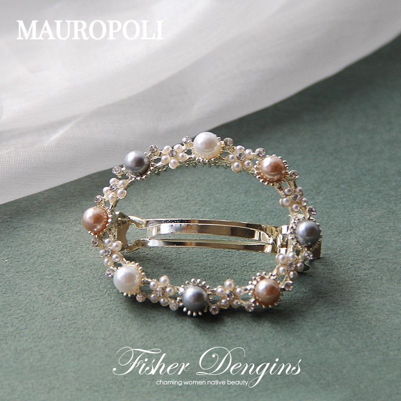 Mauropoli Kẹp Tóc Sang Trọng Retro Hàn Quốc Hợp Kim Rỗng Kim Cương Giả Ngọc Trai Hình Bầu Dục Top Lò Xo Sau Mũ Đội Đầu