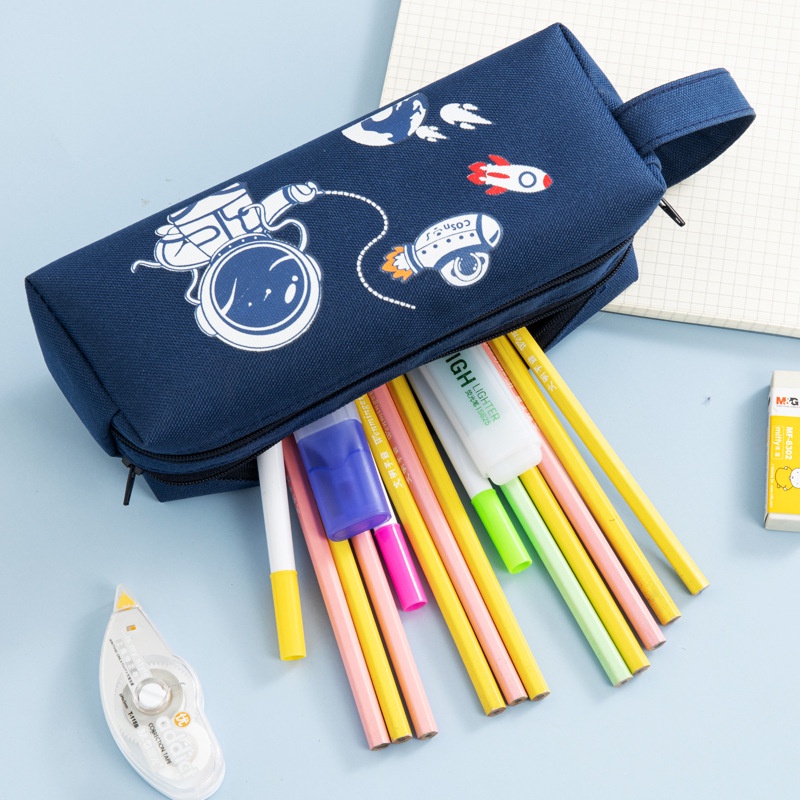 Túi Đựng Bút Bằng Vải Canvas Cỡ Lớn In Hình Phi Hành Gia Không Gian Tiện Dụng Cho Học Sinh