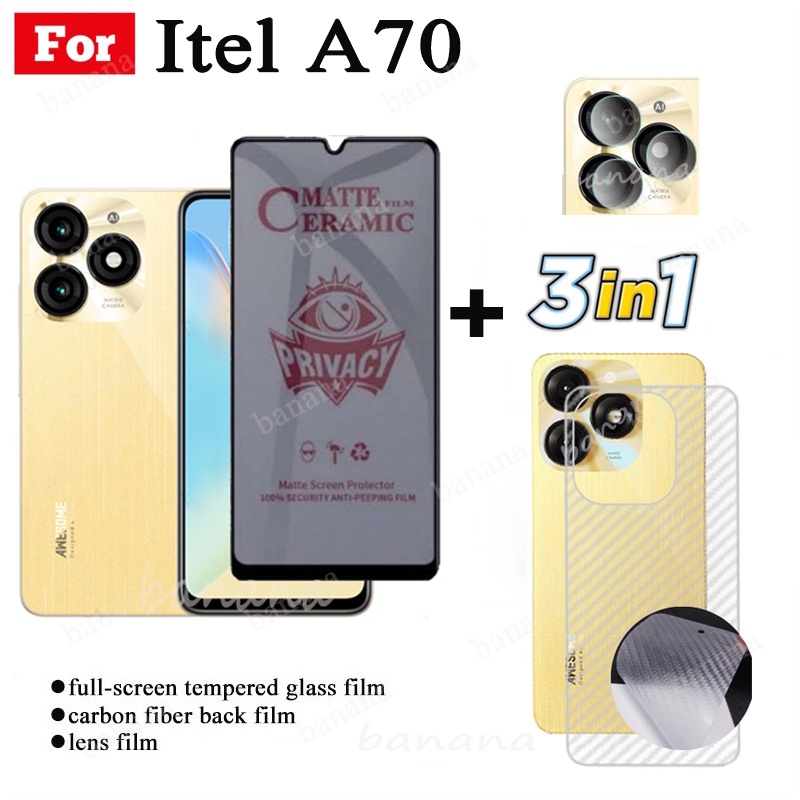 3 TRONG 1 Itel A70 A 70 A7 0 Phim gốm bảo vệ màn hình bảo vệ màn hình và ống kính máy ảnh Kính bảo vệ màn hình và phim mặt sau