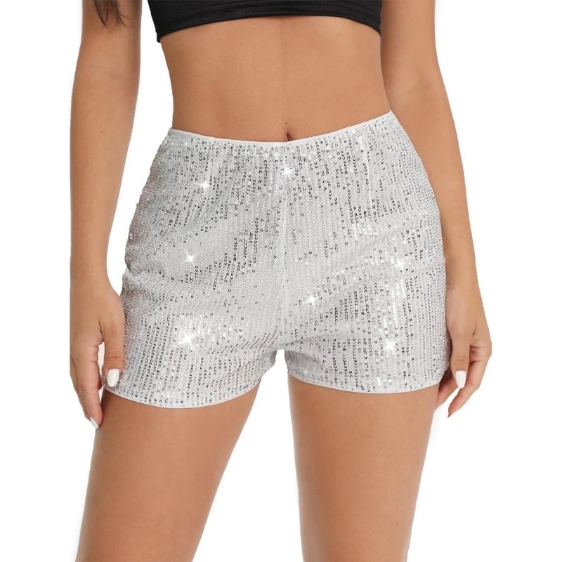 Women's Sequins Shorts  Waist Hot Pants Sparkly Straight Leg Short Clubwear