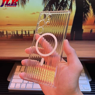 [JLK] Ốp điện thoại sạc không dây từ tính mờ họa tiết sóng siêu mỏng cho Samsung S26 Ultra S25 Plus S23 + S24 + Vỏ cứng chống sốc trong suốt