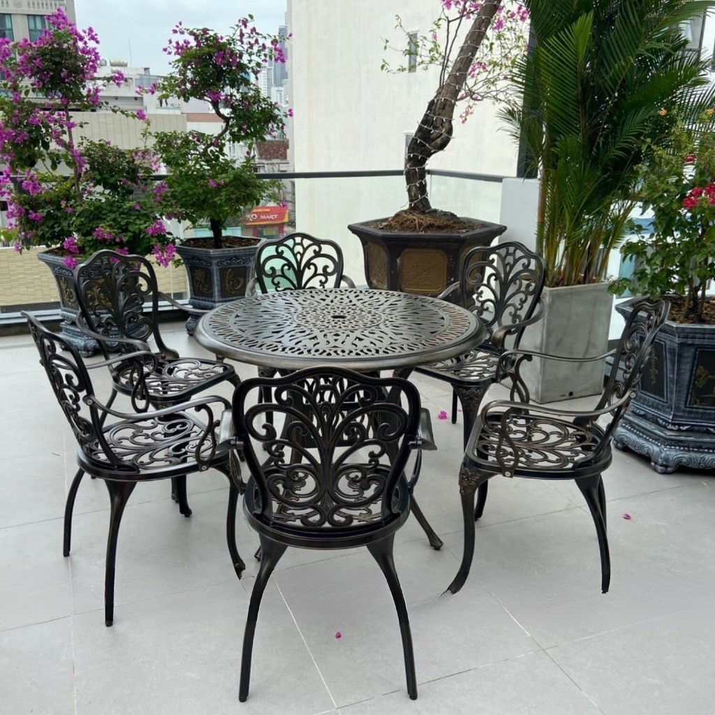 Bộ bàn ghế ban công ngoài trời Tròn Nhôm đúc Bàn ghế sân vườn ngoài trời Bàn ghế ngoài trời - HP34