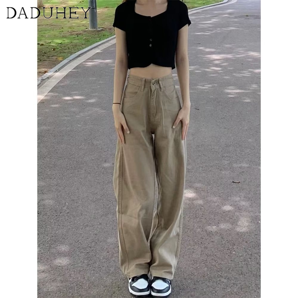 Ảnh Quần jeans kaki DADUHEY ống rộng lưng cao phong cách đường phố Mỹ cổ điển cao cấp cỡ lớn 4