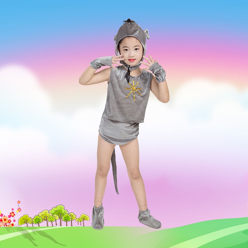 💕Chỗ💕 Quần Áo Trẻ Em Động Vật Múa Trang Phục Quần Áo Cho Bé Gái 3 Đến 14 Tuổi Chuột Xám Trang Phục Mới Lạ Halloween Giáng Sinh