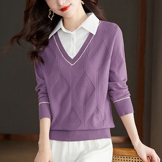 Áo sweater Tay Dài Giả Hai Lớp Phong Cách Thời Trang Thu Đông Mới 2023