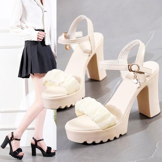 Giày Cao Gót 9Phân Quai Nhún Bèo Quai Hậu Phong Cách Hàn Quốc - MS CG55