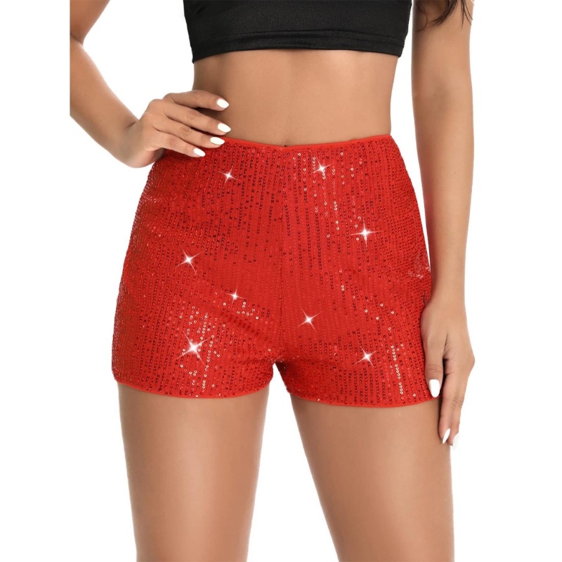 Women's Sequins Shorts  Waist Hot Pants Sparkly Straight Leg Short Clubwear