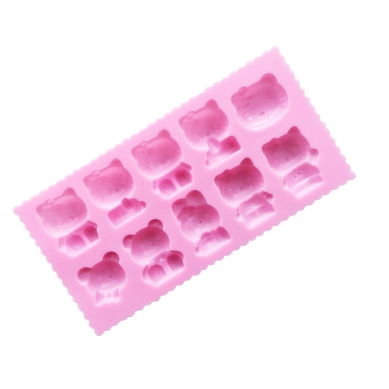 Khuôn silicone 10 Ngăn Làm Bánh Kẹo diy Hình Mèo Hoạt Hình Đáng Yêu