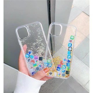 Ốp Điện Thoại Kim Tuyến Nước In Biểu Tượng app iso app icon Cho iphone 7 8 6 6s plus 12 13 mini