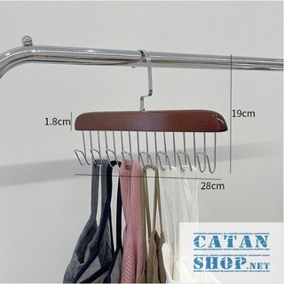 Móc gỗ 8 móc treo đồ đa năng, đồ lót, khăn, thắt lưng, cà vạt, áo 2 dây xoay 360 độ tiện dụng GD769-Mocgo