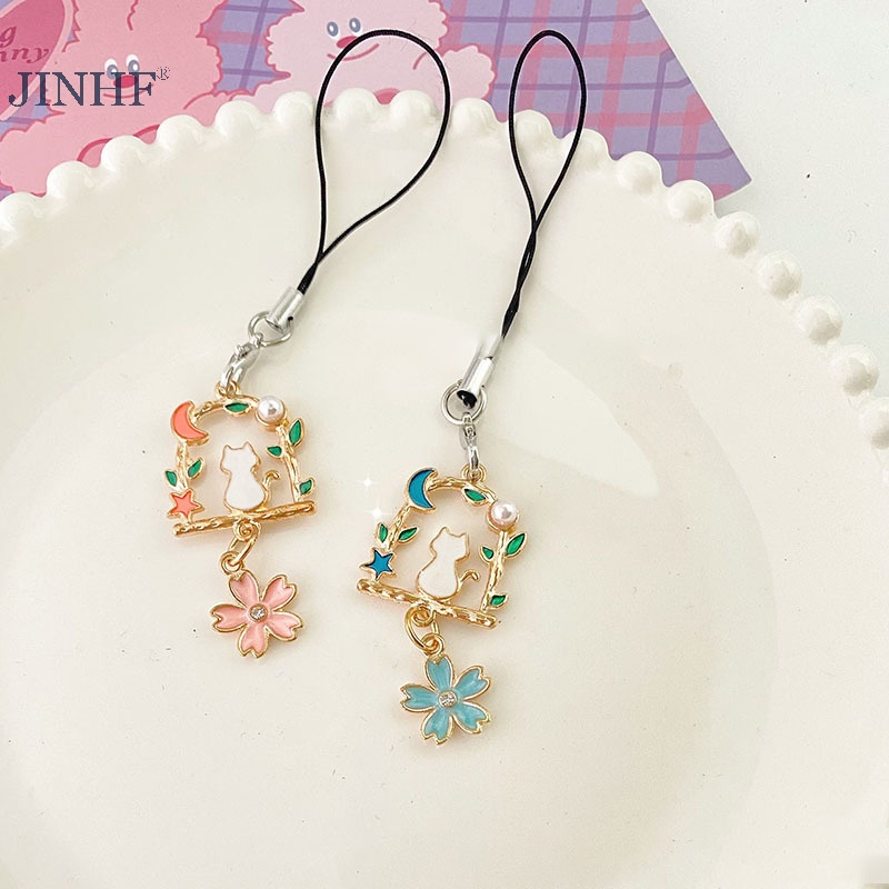 JINHF Hoa Dễ Thương Dây Điện Thoại Móc Khóa Mặt Dây Chuyền Vỏ Điện Thoại Dây Đeo Nữ Cô Gái Điện Thoại Trang Sức Chống Mất Dây Móc Khóa HOT