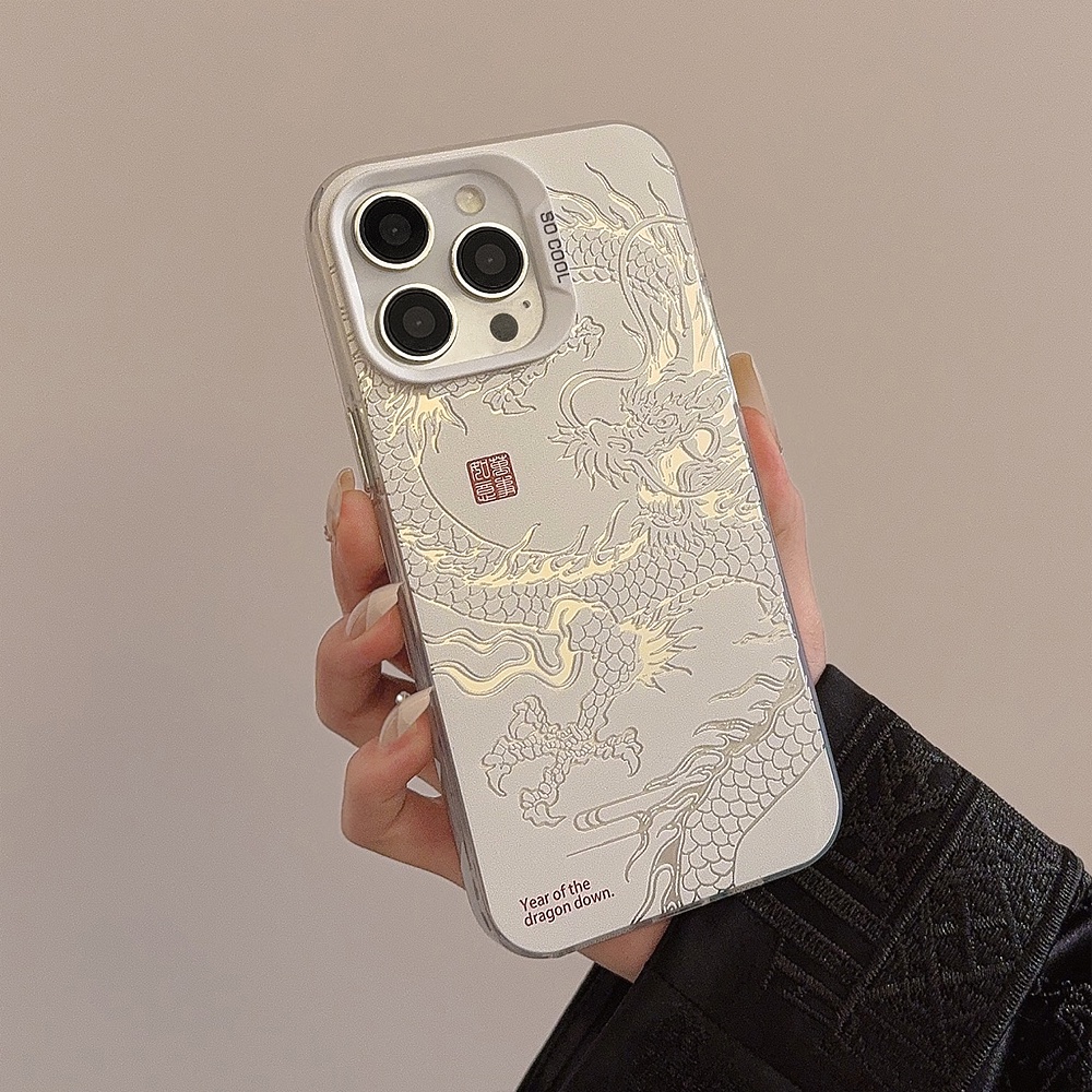 Bạc Bóng Cool Dragon Loong Năm SWAG Yakuza Bạn Trai Laser Mờ Dày Vỏ Cứng Tương Thích Cho iPhone 16 Pro Max Plus 15 / 14 / 13 / 12 / 11