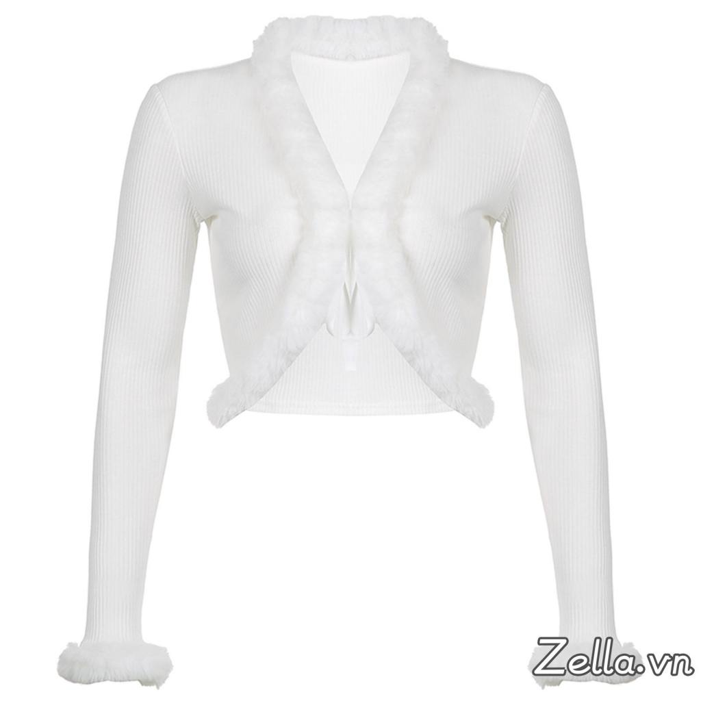 Áo Croptop Tay Dài Cổ Chữ v Màu Sắc Đơn Giản Thời Trang Thu Đông Cho Nữ