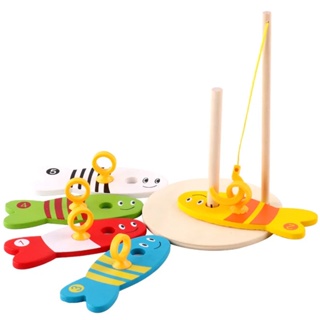 Wooden Fishing Digital Toys Baby Kids Fish Set Column Blocks