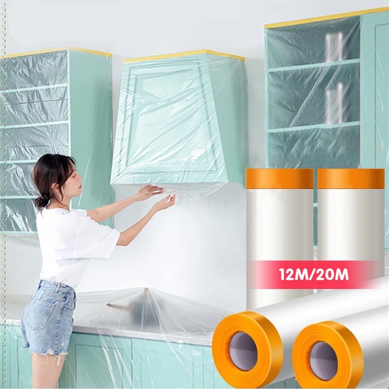 Màng Nilon Che Bụi Đa Năng Nilon Che Chắn Sơn Che Phủ Ngăn Bụi Bảo Vệ Nội Thất Bọc Hàng Có Một Đầu Dán Dính