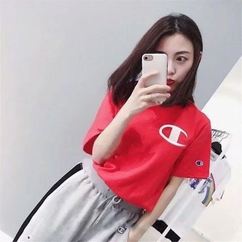 Guanda C Thêu Nguyên Chất Cotton Ngắn Tay Nam Nữ Cổ Tròn Áo Phù Hợp Với Đường Phố Mặc Cặp Đôi Cổ Áo + Thẻ