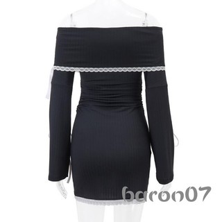 Phụ Nữ Bodycon Đầm Dài Tay Ngoài Vai Dây Buộc Ren Viền Đầm Mini