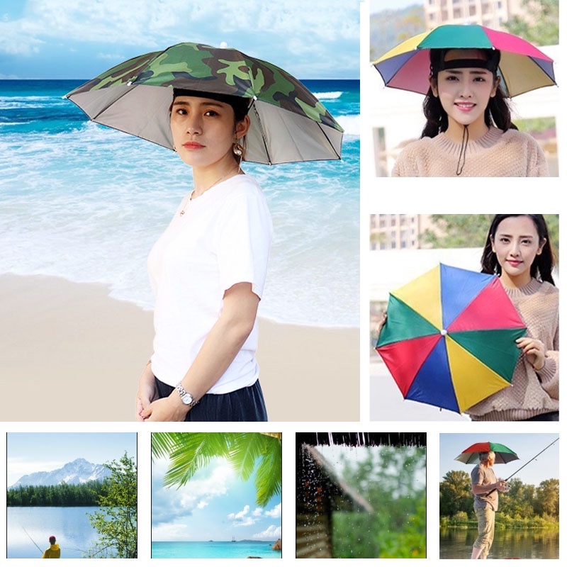 Mũ Ô Dù Đội Đầu 2 Tầng Gấp Gọn Tiện Lợi Tránh Nắng Mưa Độc Đáo Cá Tính Dành Cho Nam Và Nữ, Câu Cá, Dã Ngoại