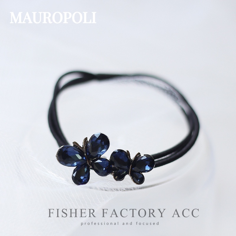 Mauropoli [Hàng Có Sẵn] Dây Buộc Tóc Đuôi Ngựa Đính Đá Mực Xanh Lam Chất Liệu Cao Su Co Giãn Siêu Bền