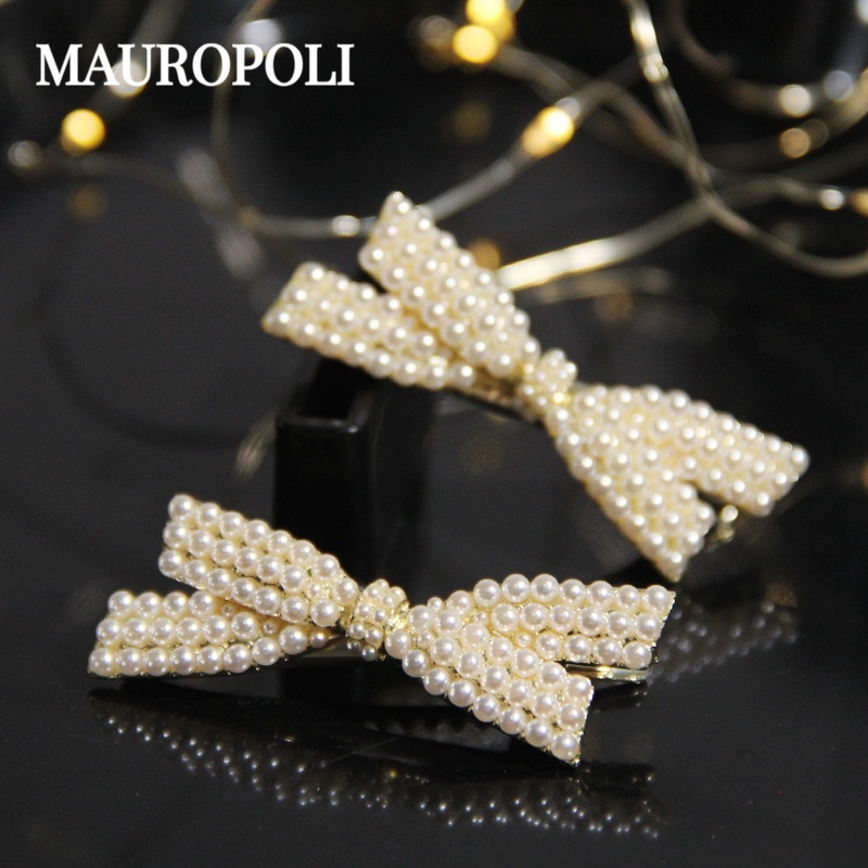 Mauropoli [Sẵn Sàng] Kẹp Tóc Ngọc Trai Kim Cương Giả Phiên Bản Hàn Quốc Nơ Mỏ Vịt Kẹp Nữ Bên Nổ Kẹp Bên