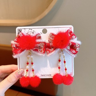 Set 2 Kẹp Tóc Đỏ Đính Nơ Cho Bé Gái phong cách Trung Quốc HaminStore