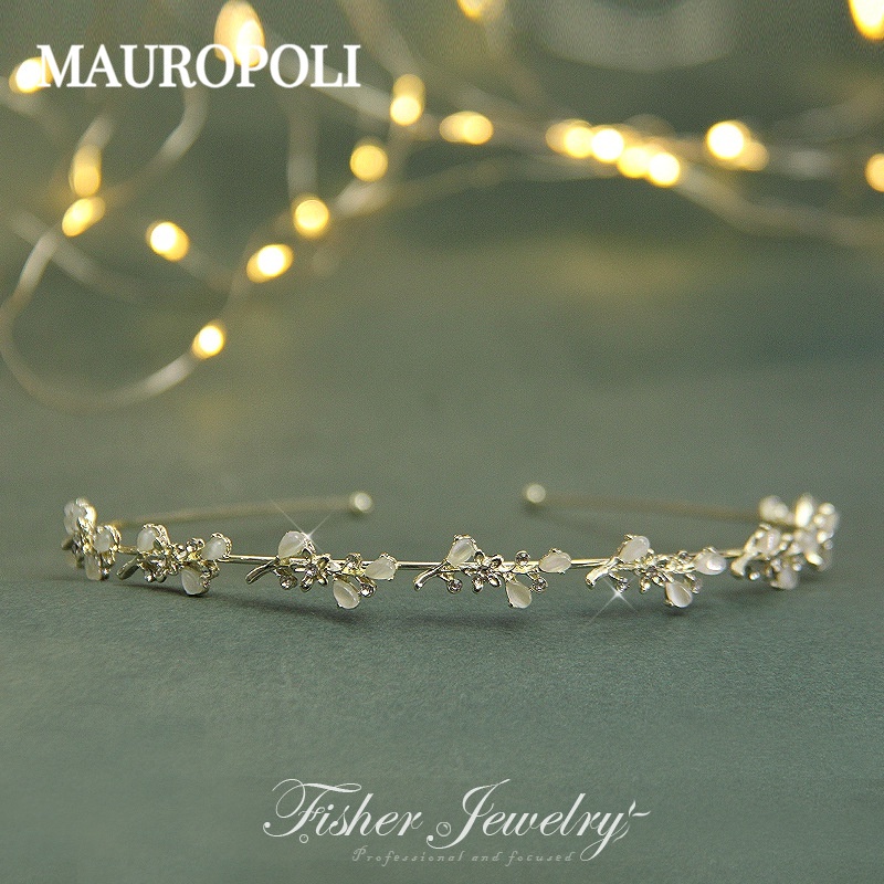 Mauropoli [Hàng Có Sẵn] Băng Đô Kim Loại Đính Đá Mắt Mèo Siêu Mỏng Phong Cách mori Cổ Điển Dễ Phối Đồ