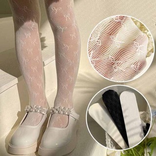 Quần tất trẻ em POCKETN, Vớ ren mùa hè công chúa, Quần legging mỏng lưới nơ màu trắng cho bé