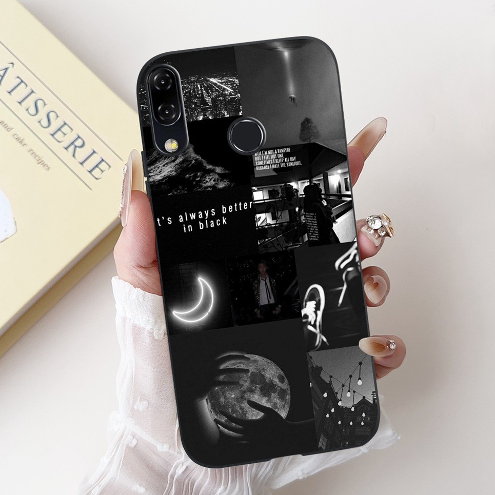 Ốp Điện Thoại Màu Đen Nghệ Thuật Cho Asus Zenfone 5 ZE620KL ZF620KL Ốp Lưng Asus Zenfone 5Z ZS620KL Silicon Mềm Mặt Trăng Ban Đêm