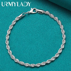 URMYLADY Bạc 925 Sóng Nước Dây Xích 4MM Vòng Tay Nữ Thời Trang Cưới Trang Sức