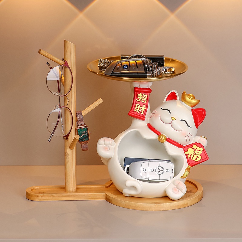 Tượng Mèo Thần Tài Há Miệng Decor Trang Trí Phòng, Để Đồ Chìa Khoá Bánh Kẹo Tài Lộc May Mắn