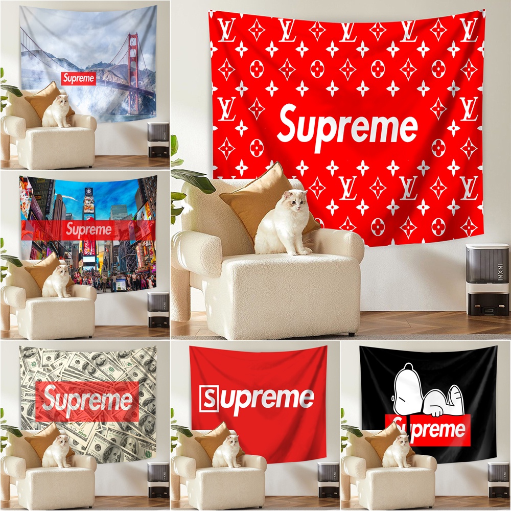 Tấm Thảm Treo Tường Trang Trí Phòng Ngủ In logo supreme Kèm Kẹp Tiện Dụng