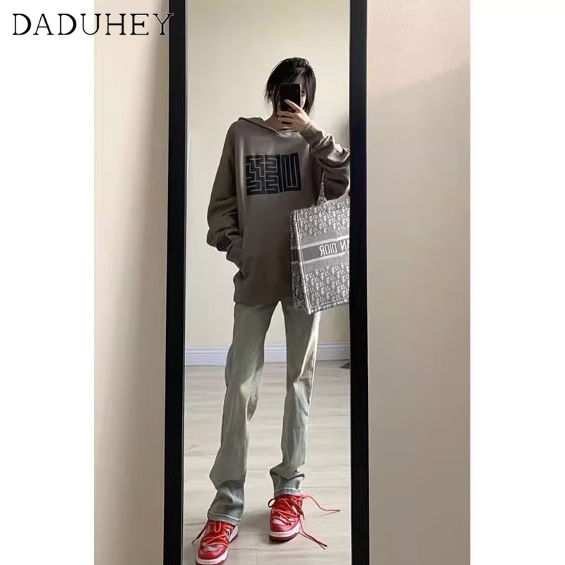 Ảnh Quần jeans DADUHEY lưng cao phối màu vàng đất phong cách đường phố Mỹ cổ điển cao cấp cỡ lớn 2