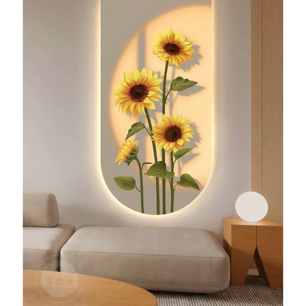 Trang Tráng Gương 3D Led Hoa Hướng Dương Trang Trí Phòng Phủ Vợ Chồng, Cửa Hàng, Nhà Trẻ, Quà Tặng Người Thân