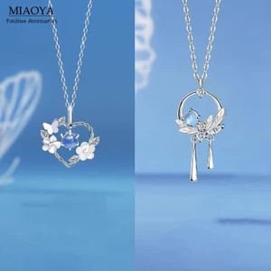 MIAOYA Vòng cổ Bạc Mặt Hình Lông Vũ Không Gỉ Cho Nữ