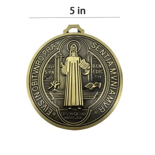 Asdfger Saint Ben Huy Chương, Hợp Kim Kẽm Vintage Đồng Thau Thánh Benedict Tròn, Cực Lớn 5 Inch Trang Trí Nhà Mặt Dây Chuyền Benedict Cross Huy Chương