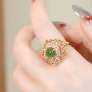 Mới Nhẫn Hở Đính Ngọc Bích Giả Màu Xanh Lá Cổ Điển Thời Trang Có Thể Xoay Được