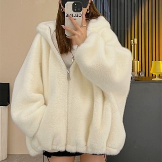 Áo Khoác Mùa Đông Nữ Lông Cừu Lót Dày Rời Phiên Bản Hàn Quốc Có Mũ Trùm Đầu Áo Lông Màu Trơn