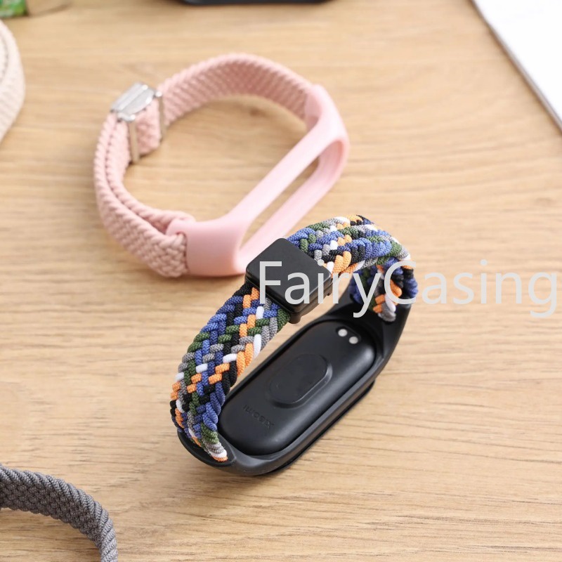 Dây đeo Nylon bện cho Xiaomi Mi Band 10 9 8 7 6 5 4 3 Co Giãn Solo Loop Bracelect Khóa từ thay thế dây đeo cổ tay