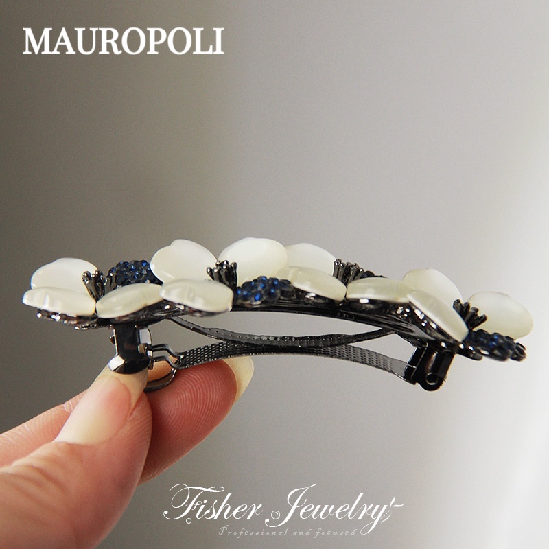 Mauropoli Kẹp tóc nửa dây buộc phong cách Hàn Quốc, lò xo giả mắt mèo màu đen, thiết kế cỏ bốn lá, thanh lịch