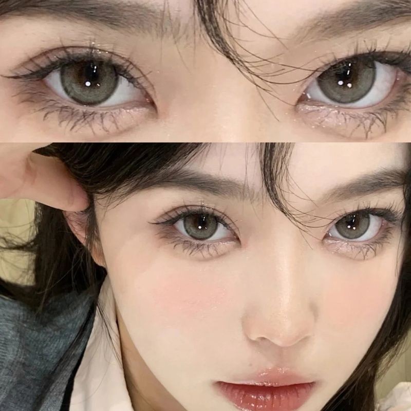 Set 2 Kính Áp Tròng Màu Đen contact lenses 0 ~ -8.00 black len 14.2mm lens cận lens nâu bean black 32