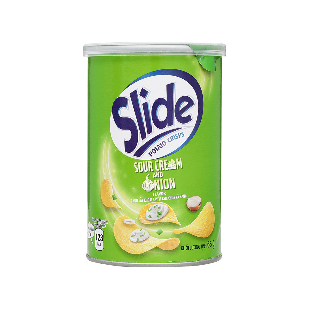 Snack Khoai Tây Slide Kem Chua Và Hành Slide (Lon 65g) | Shopee Việt Nam