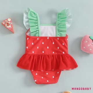 Mg-toddler Đồ Bơi Bé Gái Dễ Thương In Hình Dưa Hấu Không Tay Cổ Vuông Ruffle Bộ Đồ Tắm
