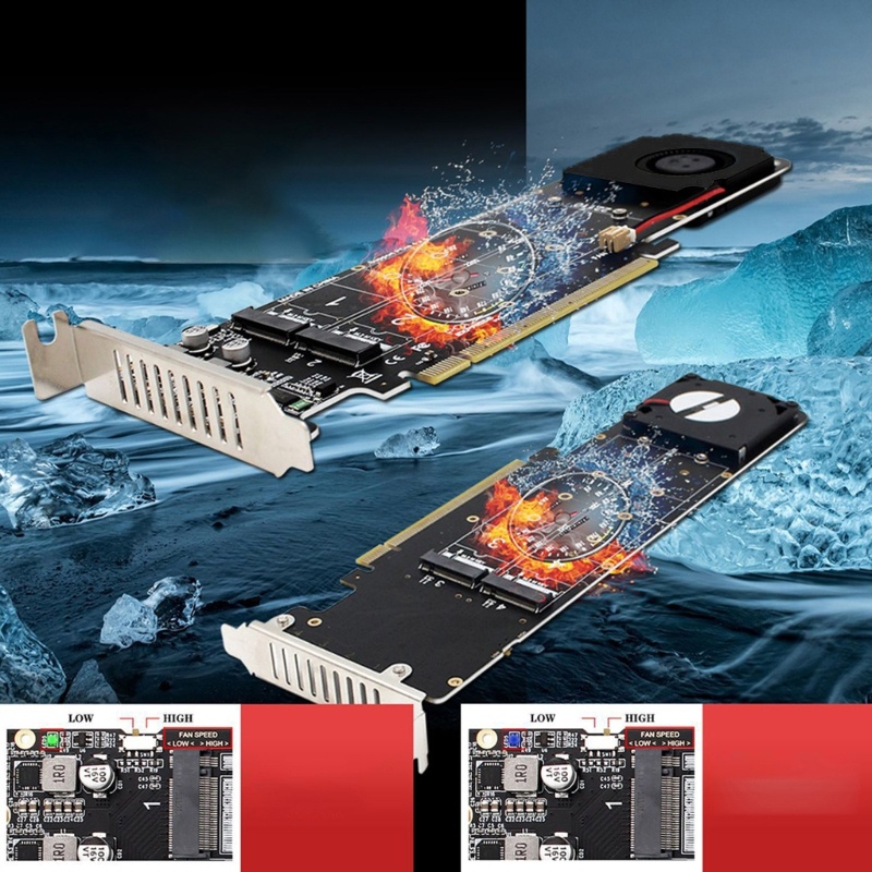 Cắm trại cho M 2 NVMe SSD PCIe Adapter Card PCI cho Express 4 0 X16 Chuyển sang 4 cổng cho