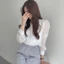 SUXI Áo Kiểu Tay Phồng Dài Cổ Tròn Màu Trơn Thời Trang Mùa Thu Cho Nữ