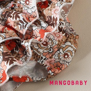 Bộ trang phục mùa hè MG-Baby Girls Bộ áo liền quần có gân tay + Culottes hoa + Băng đô