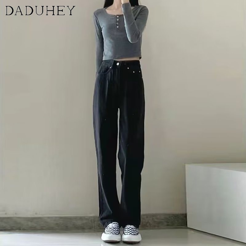 Ảnh DaDuHey New American Ins High Street Thin Jeans Niche High Waist Loose Wide Leg Pants plus Size Trousers 4