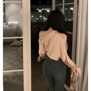 Áo Sơ Mi Vải satin Cao Cấp Tay Dài Trễ Vai Phong Cách Pháp Thời Trang Mùa Xuân Cho Nữ