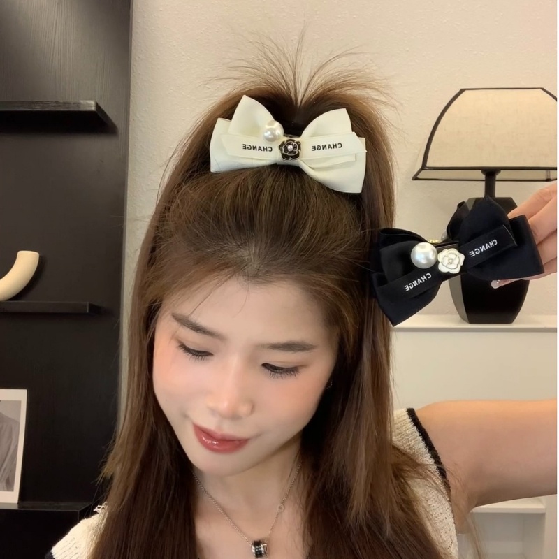 Kẹp Tóc Hình Nơ Chữ Chang Đính Hoa Trà Phong Cách Hàn Quốc Phụ Kiện Tóc Empoli
