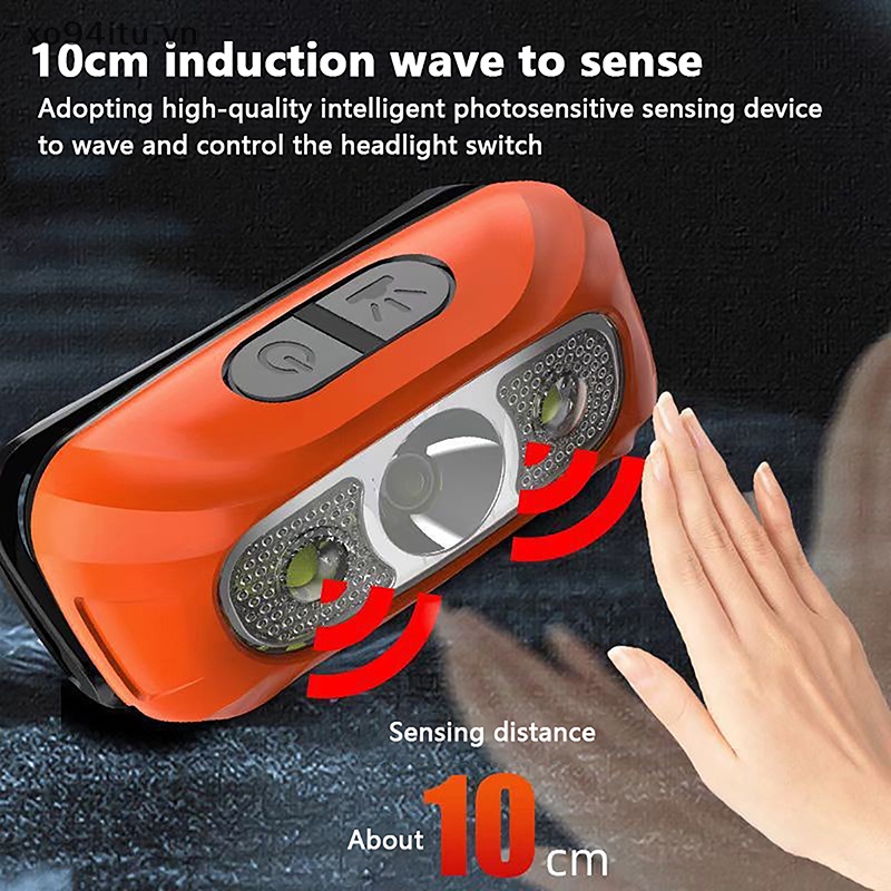 Xoitu Đèn Pin Đội Đầu Cảm Biến Chuyển Động Cơ Thể Chống Thấm Nước Cắm Trại Ngoài Trời Có Thể Sạc Lại Bằng Cổng usb vn